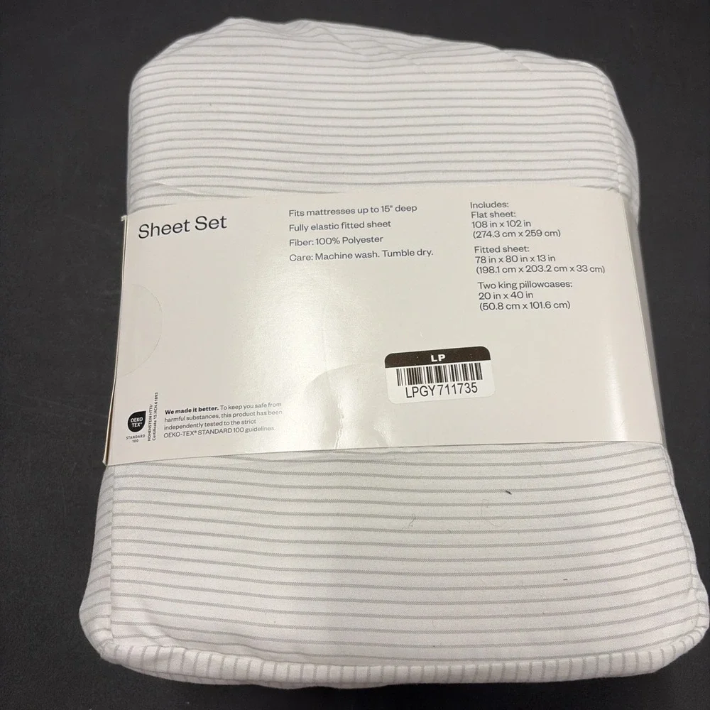 White Room Essentials Microfiber Sheet Set With Gray Stripes Size King